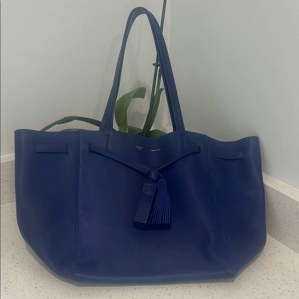 Blue Leather Tote Bag